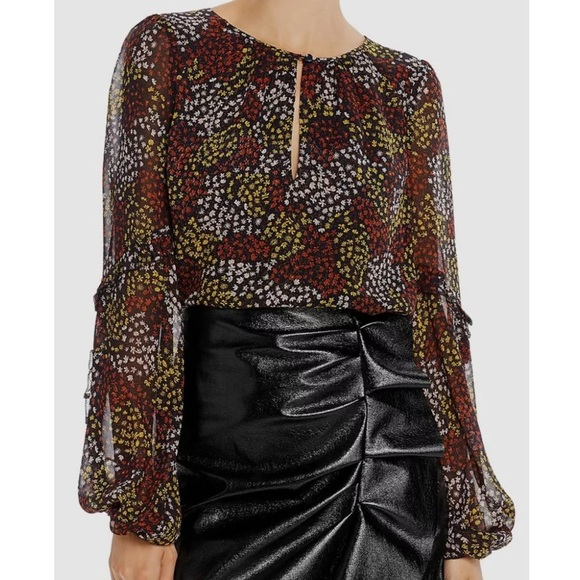 Joie Baltasar Silk Floral Print Blouse Top Midnight Black L - Picture 2 of 16
